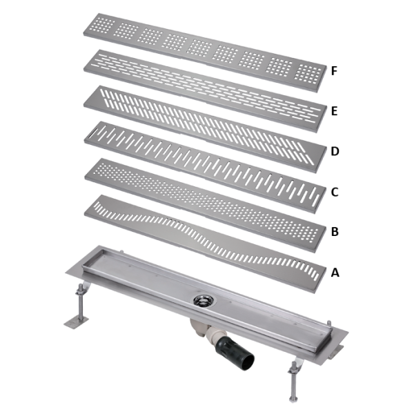 Siphon de sol de salle de bain installé en espace ouvert, 750 mm