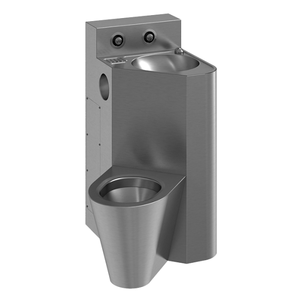 Vandal-proof corner combination unit, hanging toilet on the left side
