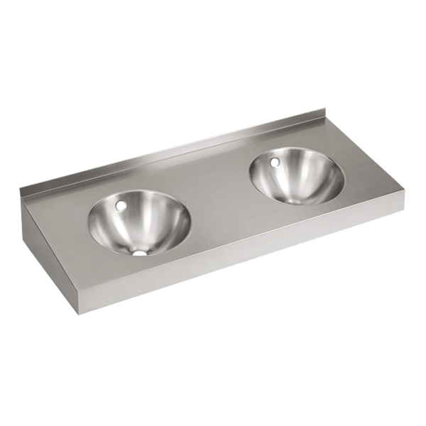 Double lavabo mural en acier inoxydable