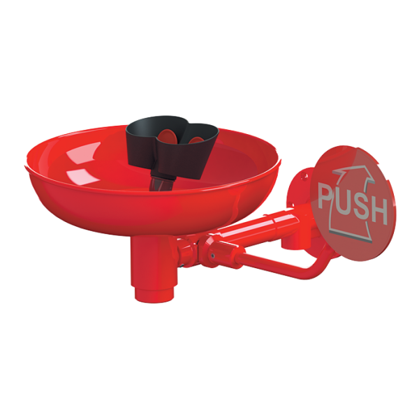 Douche oculaire en acier inoxydable avec deux têtes de pulvérisation, cuvette et levier de démarrage