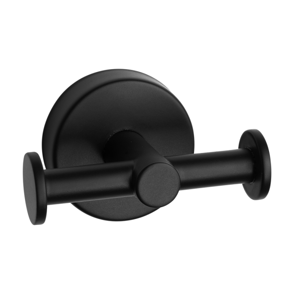 Porte-manteau en acier inoxydable avec deux crochets, finition noir mat