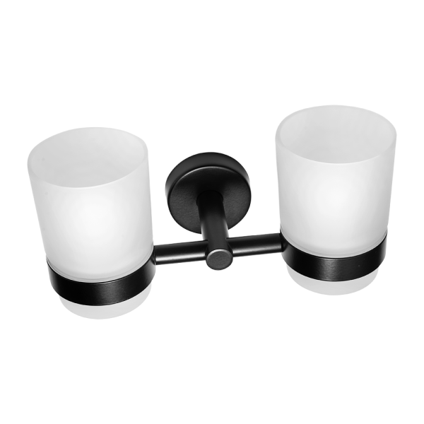 Porte-verres double en acier inoxydable, finition noire mate