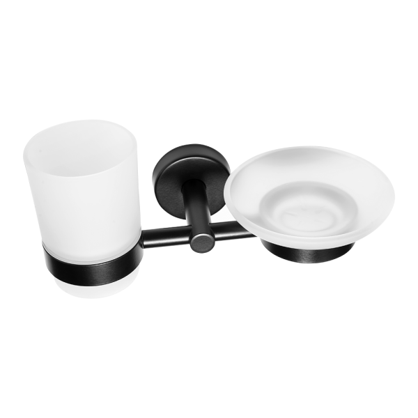 Support en acier inoxydable pour verre et savon, finition noire mate