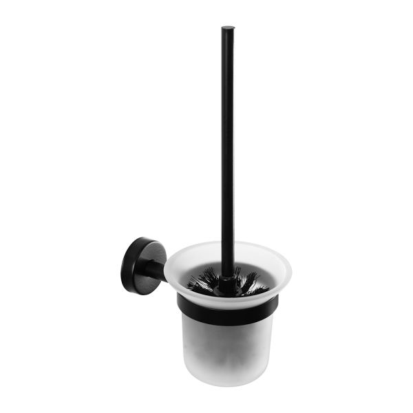 Brosse WC en acier inoxydable avec verre, finition noire mate