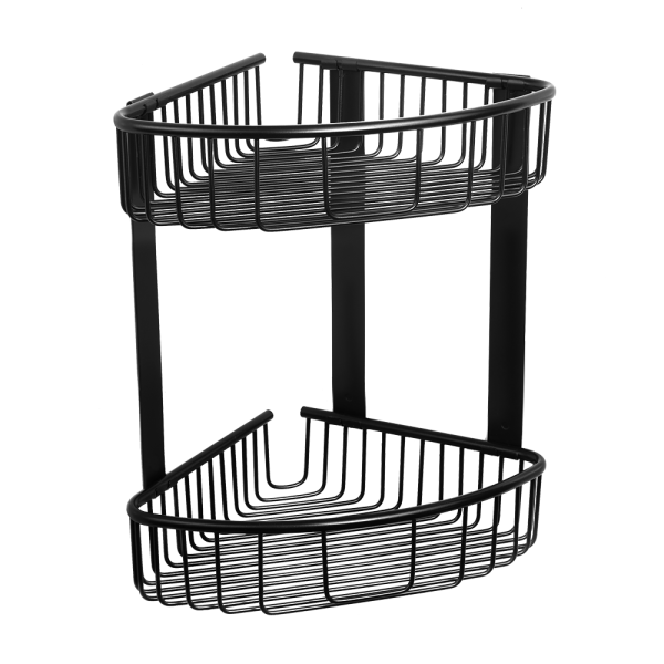 Étagère d’angle double en acier inoxydable, finition noire mate