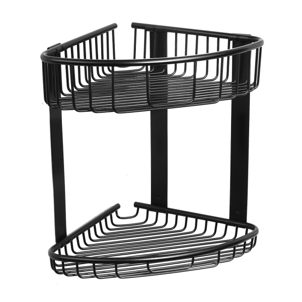 Étagère d’angle double en acier inoxydable, finition noire mate