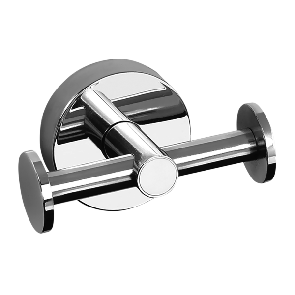 Porte-manteau en acier inoxydable avec deux crochets, finition polie