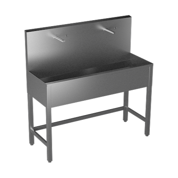 Bac en acier inoxydable avec 2 électroniques piézo intégrées, robinet thermostatique, longueur 1250 mm, brossé, 24 V CC