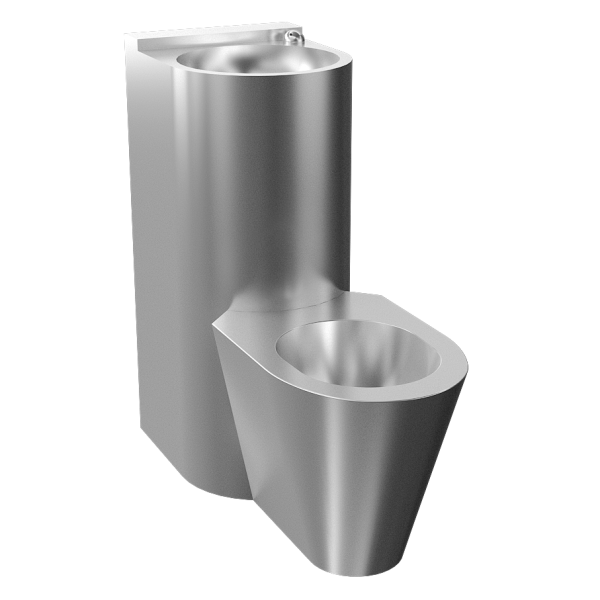 Unité combinée antivandalisme avec électronique piézo intégrée, WC au sol, trappe de service, brossé, 24 V CC