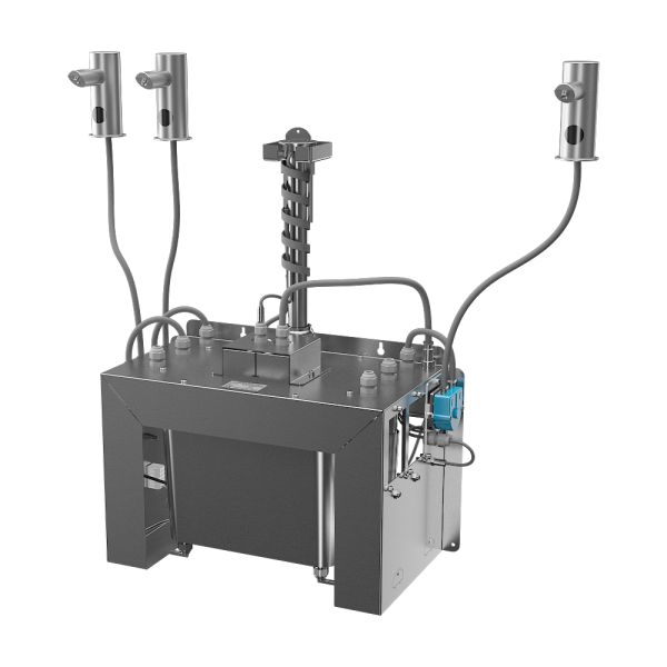 Ensemble de 3 distributeurs automatiques de savon sur comptoir en acier inoxydable, bidon central de savon de 6 l, 230 V CA