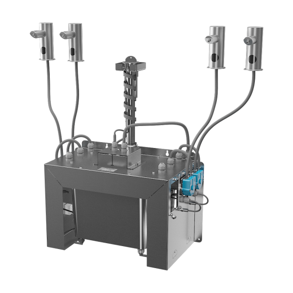 Ensemble de 4 distributeurs automatiques de savon sur comptoir en acier inoxydable, bidon central de savon de 6 l, 230 V CA