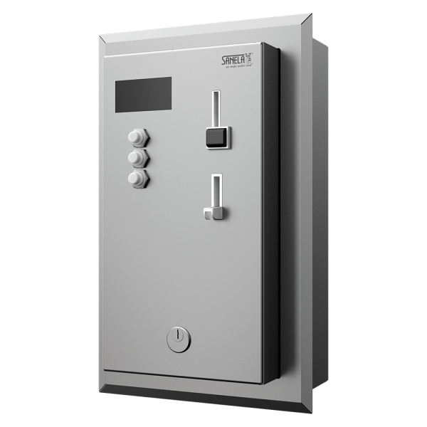 Minuterie de douche encastrée pour pièces et jetons pour une à trois douches, 24 V CC, choix de la douche par l'utilisateur, commande interactive 