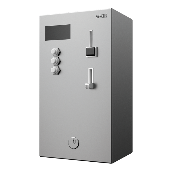 Coin and token shower timer for four to twelve showers, 24 V DC, choice of shower by the machine, direct control