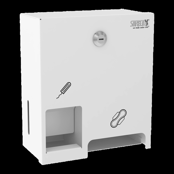 Distributeur en acier inoxydable pour tampons et serviettes, revêtement poudre blanc